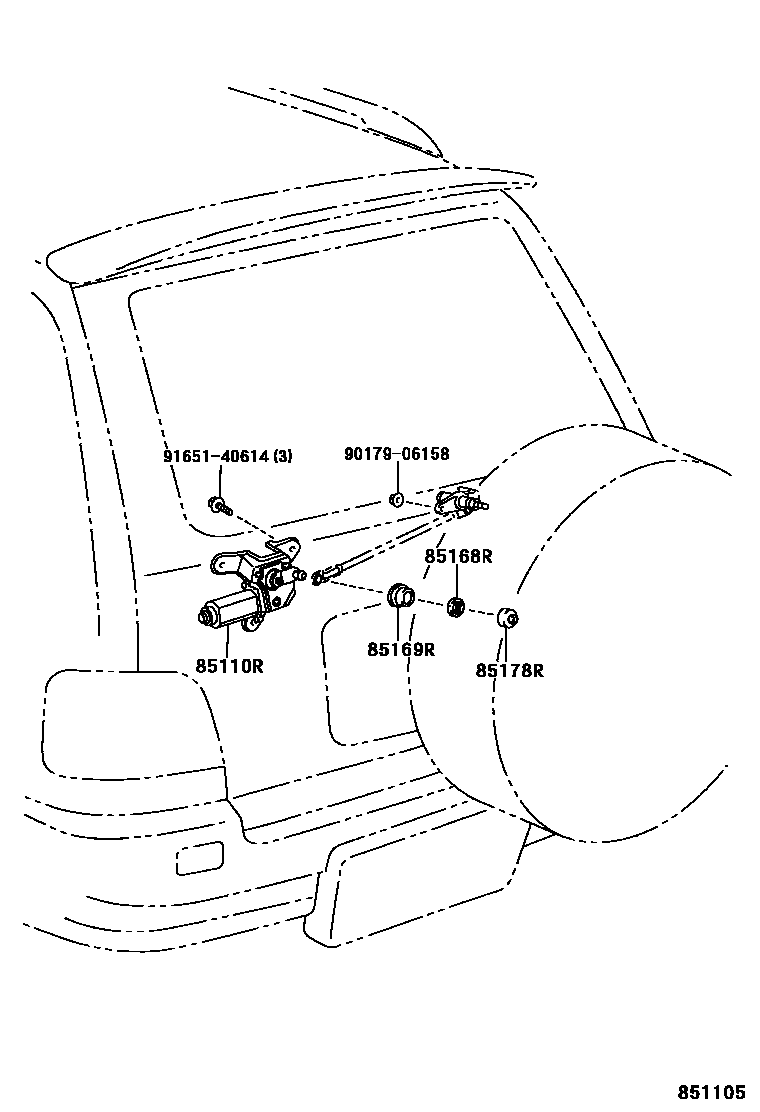 Toyota HILUX 后刮水器 EPC diagram — 851105