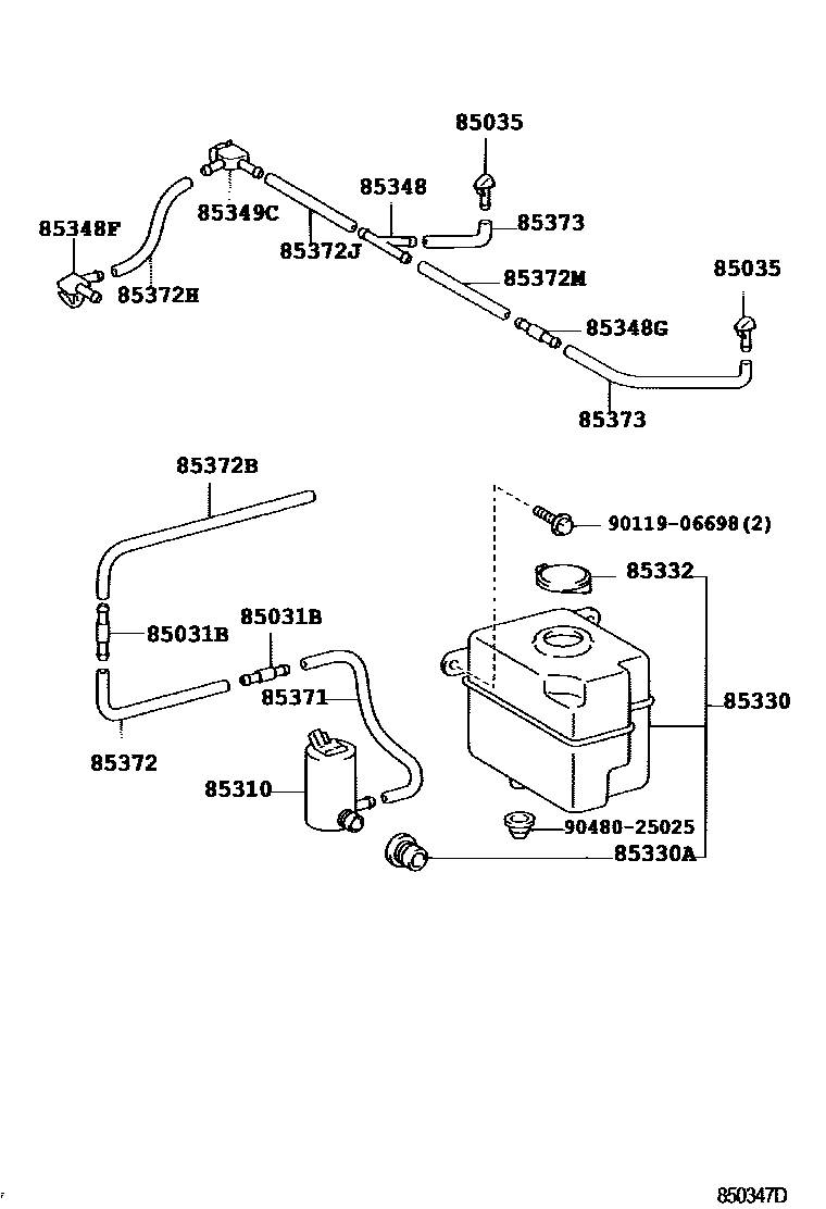 Toyota HILUX 挡风玻璃清洗器 EPC diagram — 850347D