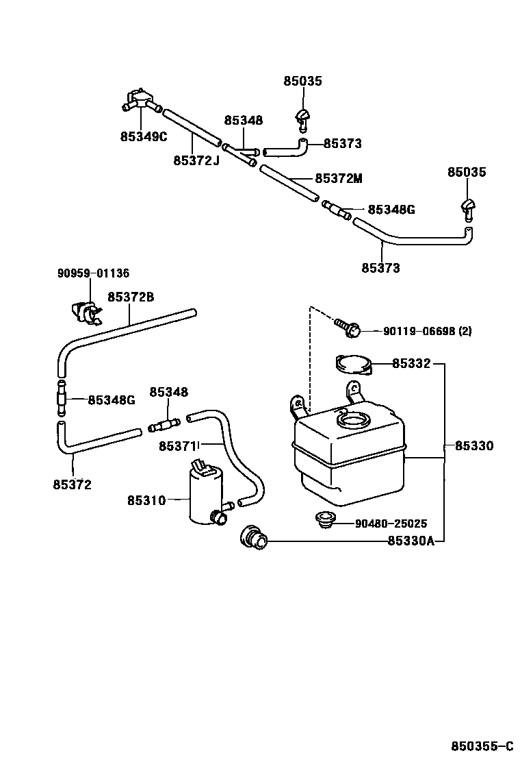 Toyota HILUX 挡风玻璃清洗器 EPC diagram — 850355C