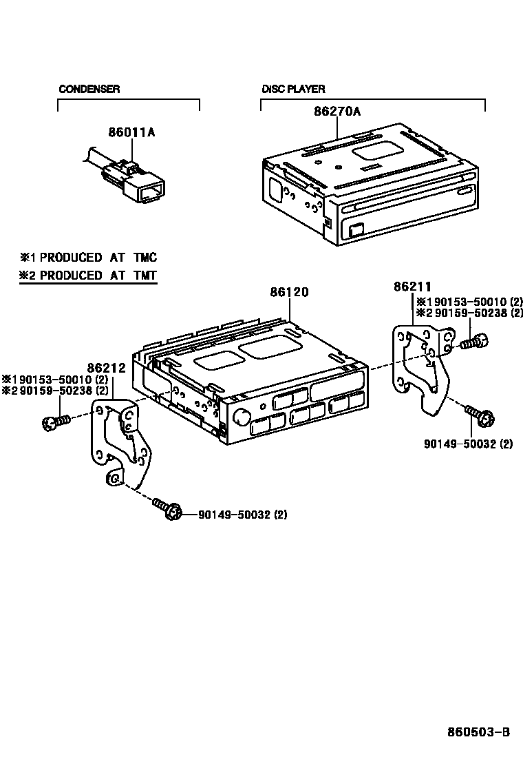 Toyota HILUX 收音机、放大器和冷凝器 EPC diagram — 860503B
