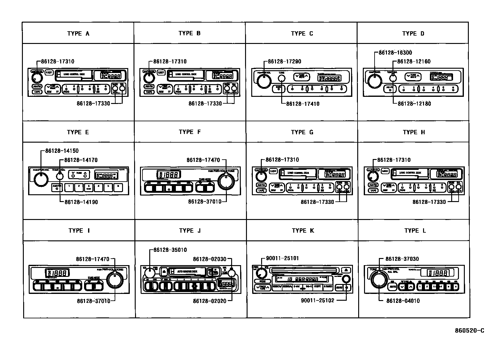 Toyota HILUX 收音机、放大器和冷凝器 EPC diagram — 860520C