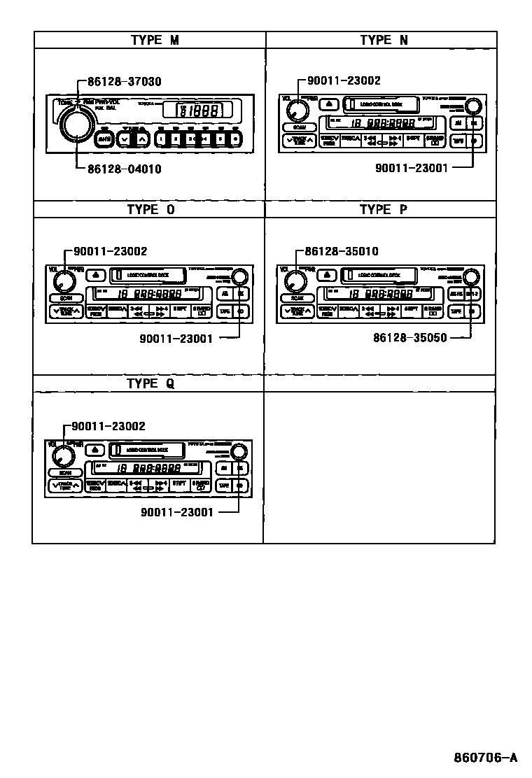 Toyota HILUX 收音机、放大器和冷凝器 EPC diagram — 860706A