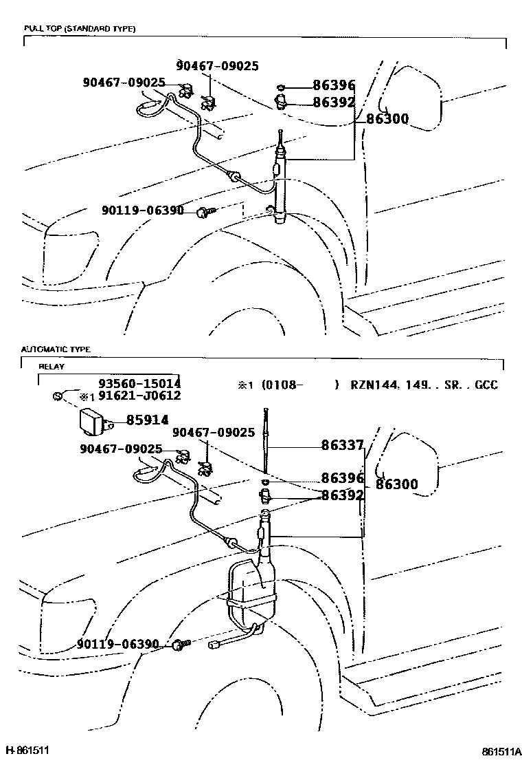 Toyota HILUX antenna EPC diagram — 861511A