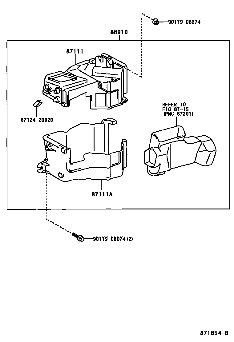 Toyota HILUX 暖风和空调系统 - 加热装置和鼓风机 EPC diagram — 871854B