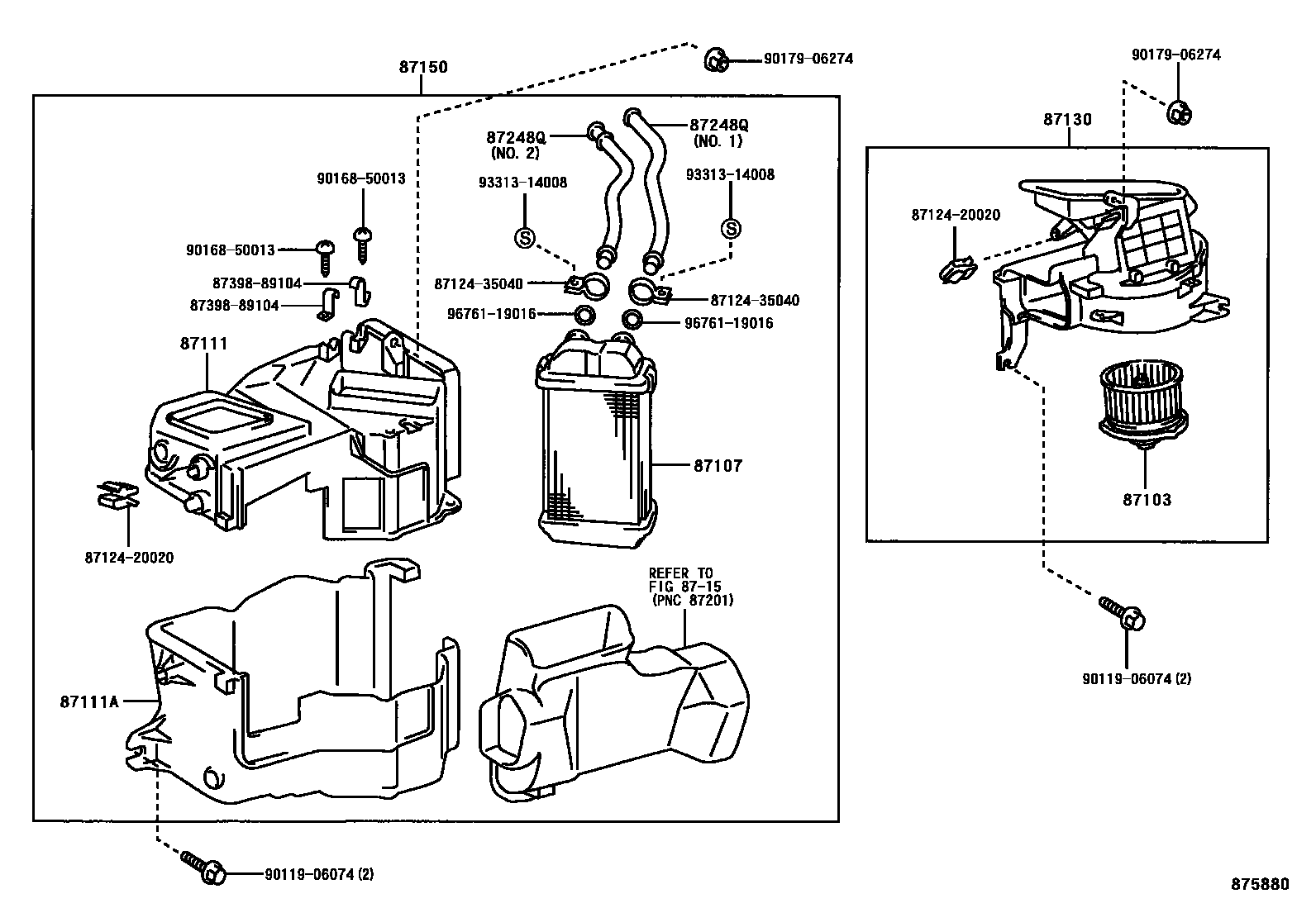 Toyota HILUX 暖风和空调系统 - 加热装置和鼓风机 EPC diagram — 875880