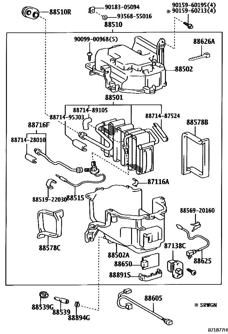 Toyota HILUX 暖风和空调系统 - 冷却器组件 EPC diagram — 871877H