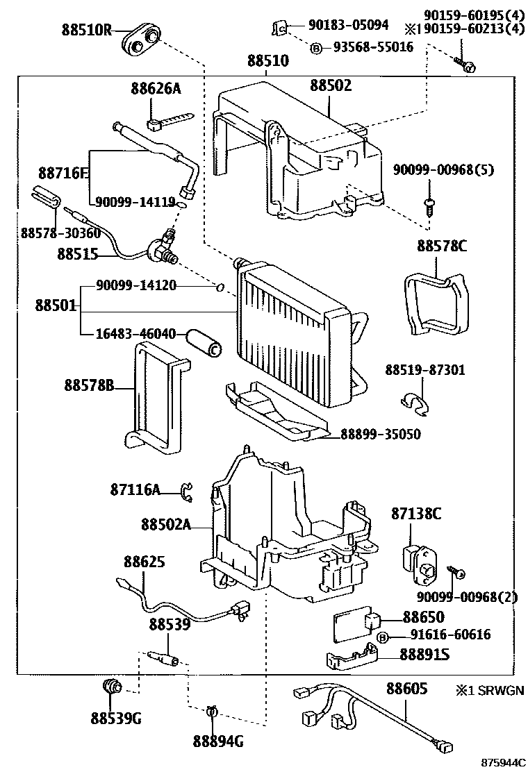 Toyota HILUX 暖风和空调系统 - 冷却器组件 EPC diagram — 875944C