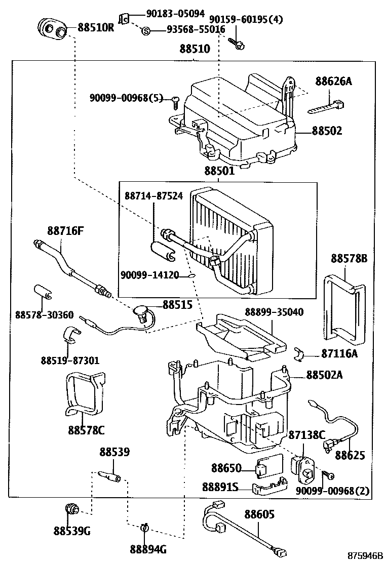 Toyota HILUX 暖风和空调系统 - 冷却器组件 EPC diagram — 875946B