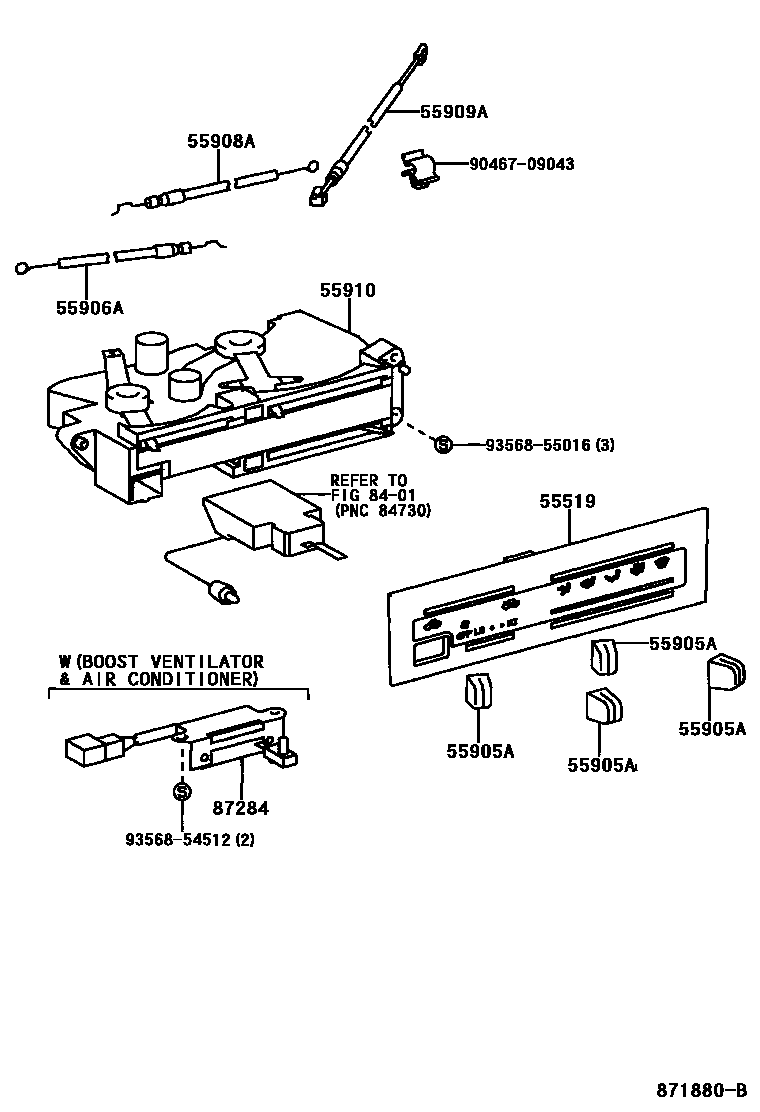Toyota HILUX 暖风和空调系统 - 控制器和风管 EPC diagram — 871880B