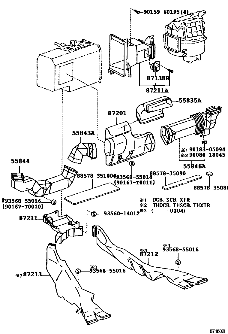 Toyota HILUX 暖风和空调系统 - 控制器和风管 EPC diagram — 871882I