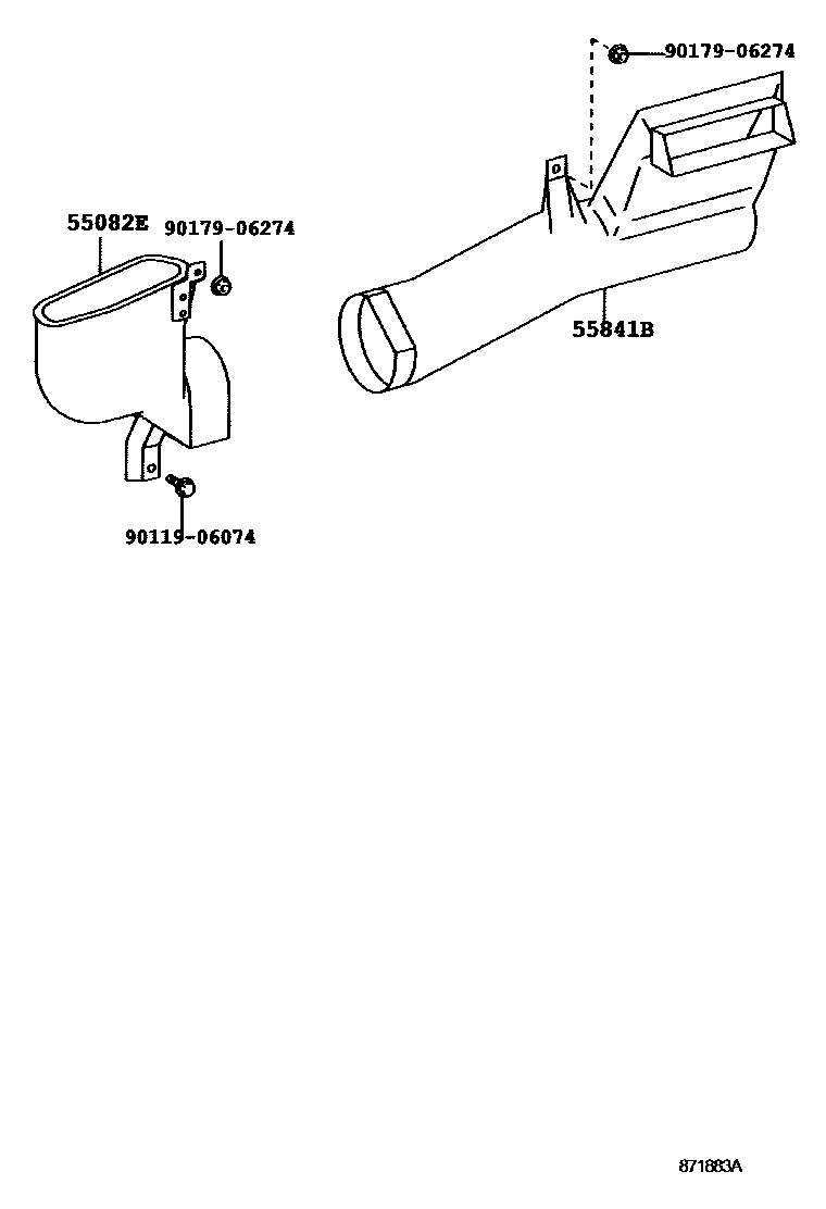 Toyota HILUX 暖风和空调系统 - 控制器和风管 EPC diagram — 871883A