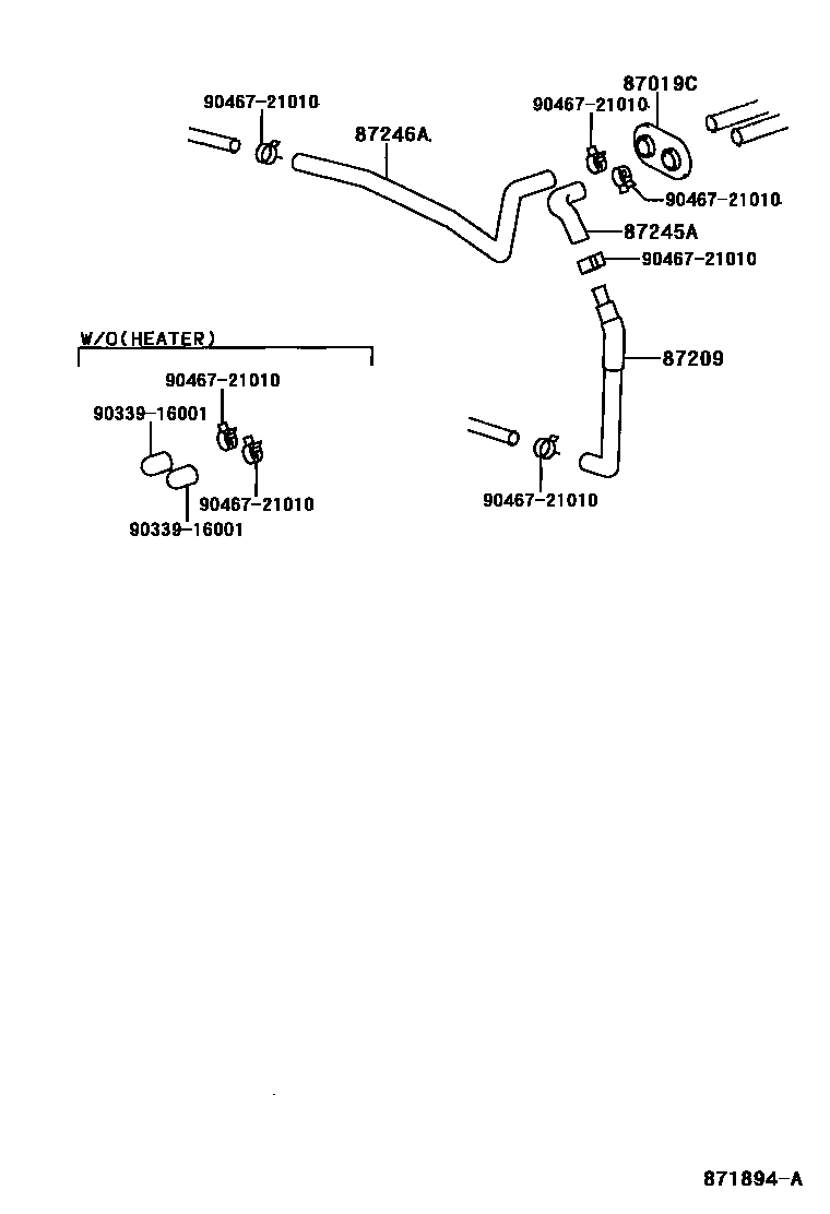 Toyota HILUX 暖风和空调系统 - 水管 EPC diagram — 871894A