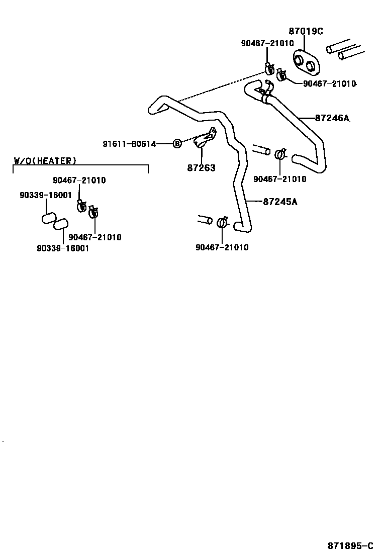 Toyota HILUX 暖风和空调系统 - 水管 EPC diagram — 871895C