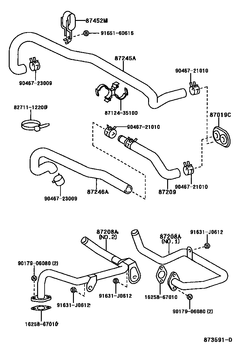 Toyota HILUX 暖风和空调系统 - 水管 EPC diagram — 873591D