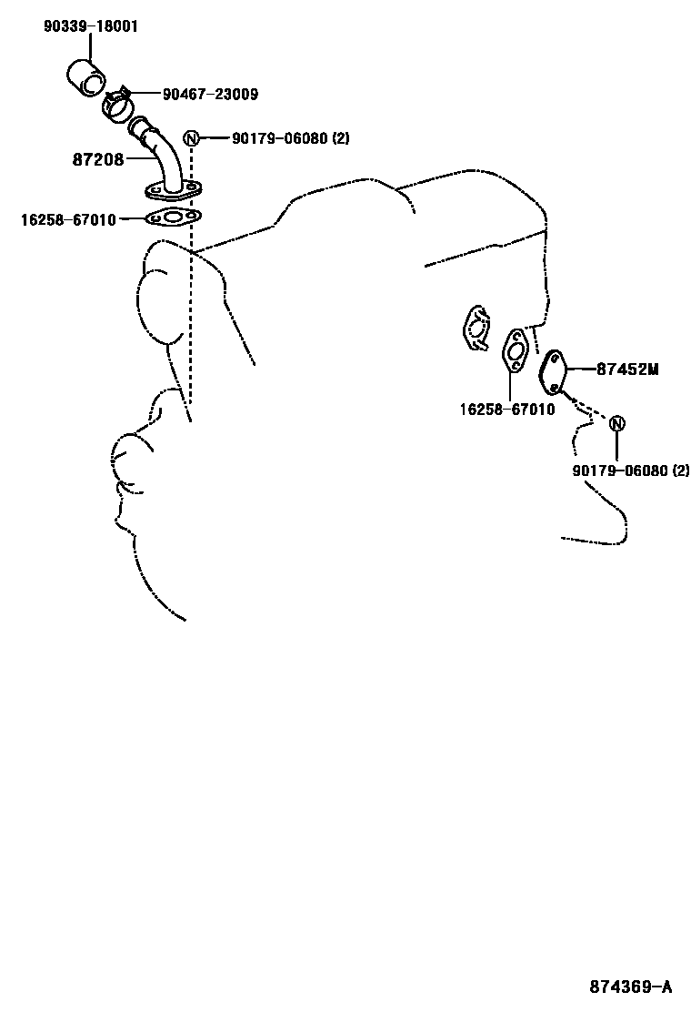 Toyota HILUX 暖风和空调系统 - 水管 EPC diagram — 874369A
