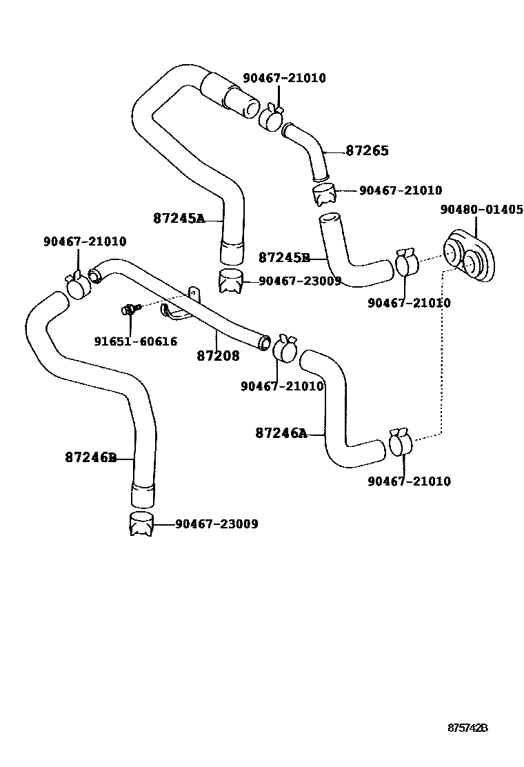 Toyota HILUX 暖风和空调系统 - 水管 EPC diagram — 875742B