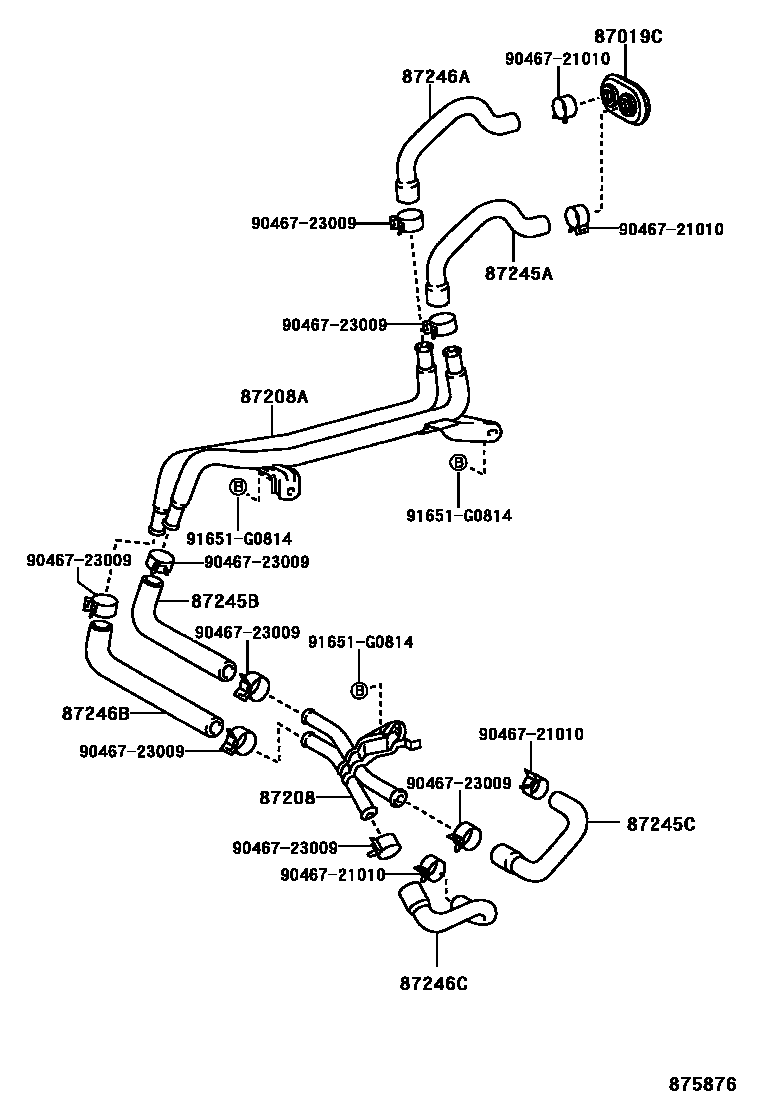 Toyota HILUX 暖风和空调系统 - 水管 EPC diagram — 875876