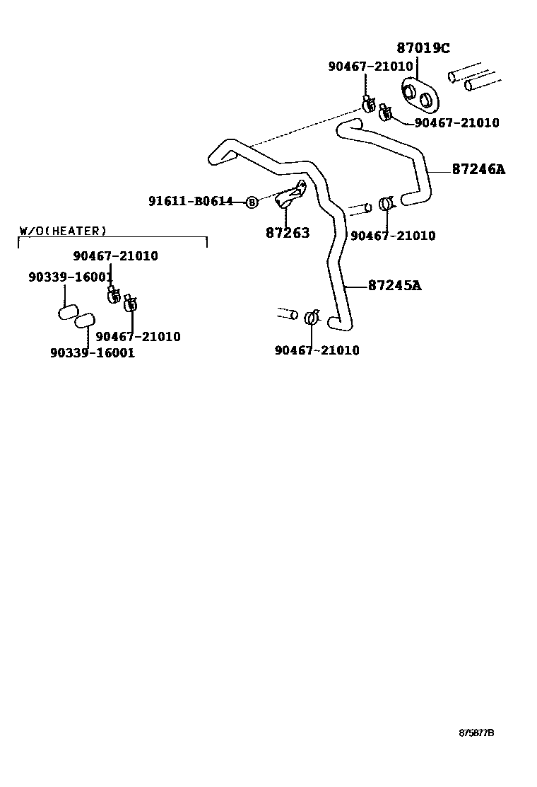 Toyota HILUX 暖风和空调系统 - 水管 EPC diagram — 875877B