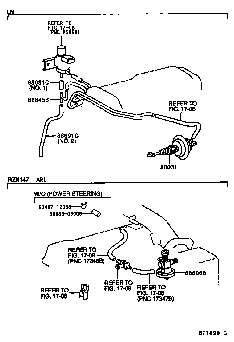Toyota HILUX 暖风和空调系统 - 真空管 EPC diagram — 871899C