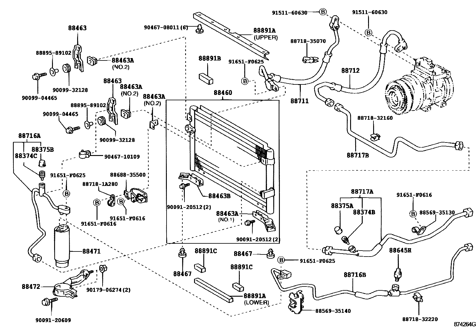 Toyota HILUX Heating & Air Conditioning - Cooler Piping EPC diagram — 874264G