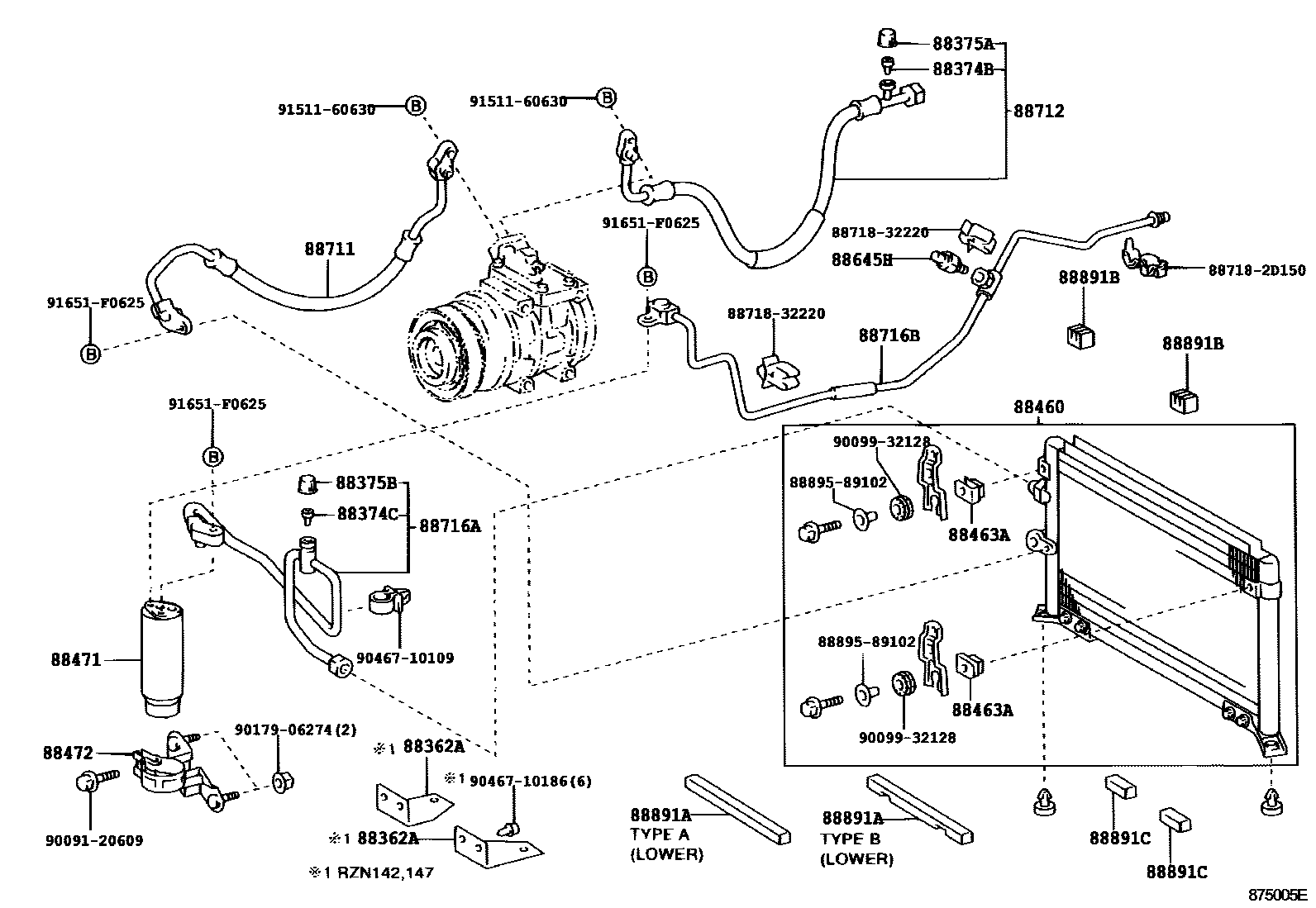 Toyota HILUX Heating & Air Conditioning - Cooler Piping EPC diagram — 875005E