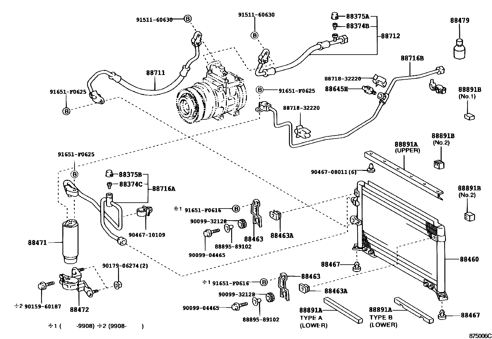 Toyota HILUX Heating & Air Conditioning - Cooler Piping EPC diagram — 875006C