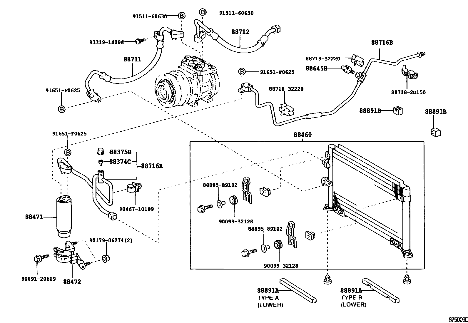 Toyota HILUX Heating & Air Conditioning - Cooler Piping EPC diagram — 875009D