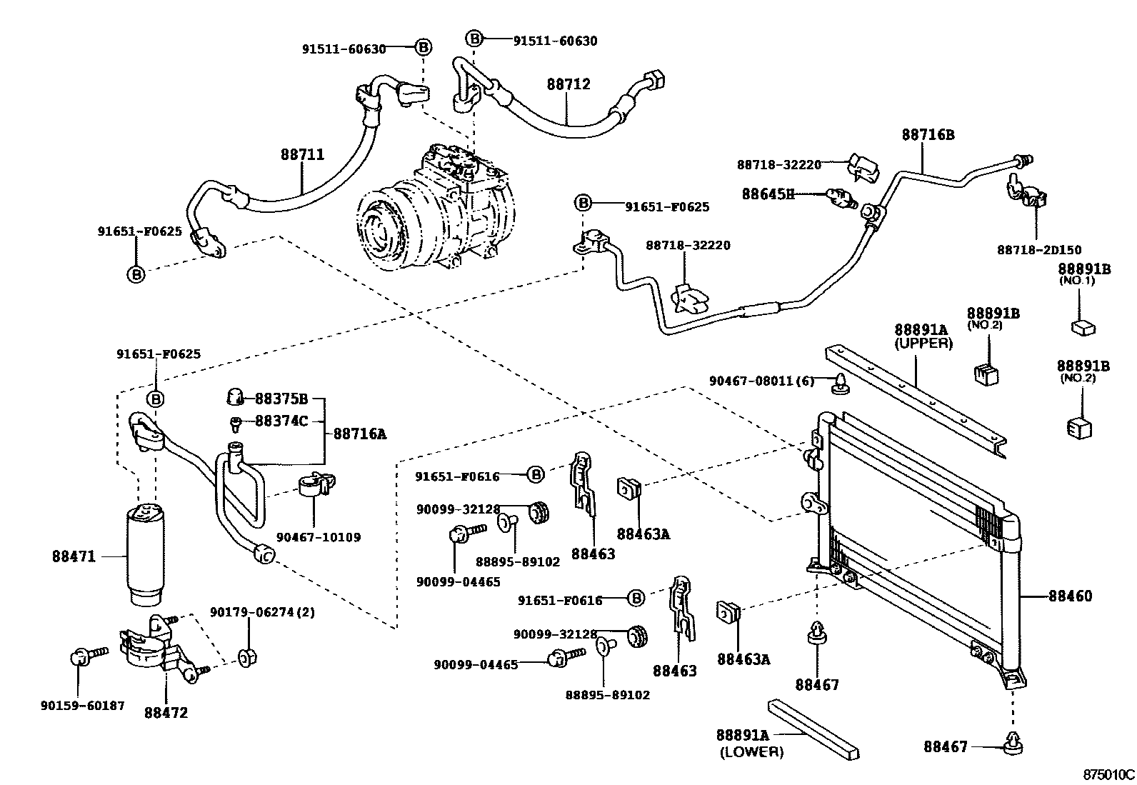 Toyota HILUX Heating & Air Conditioning - Cooler Piping EPC diagram — 875010C