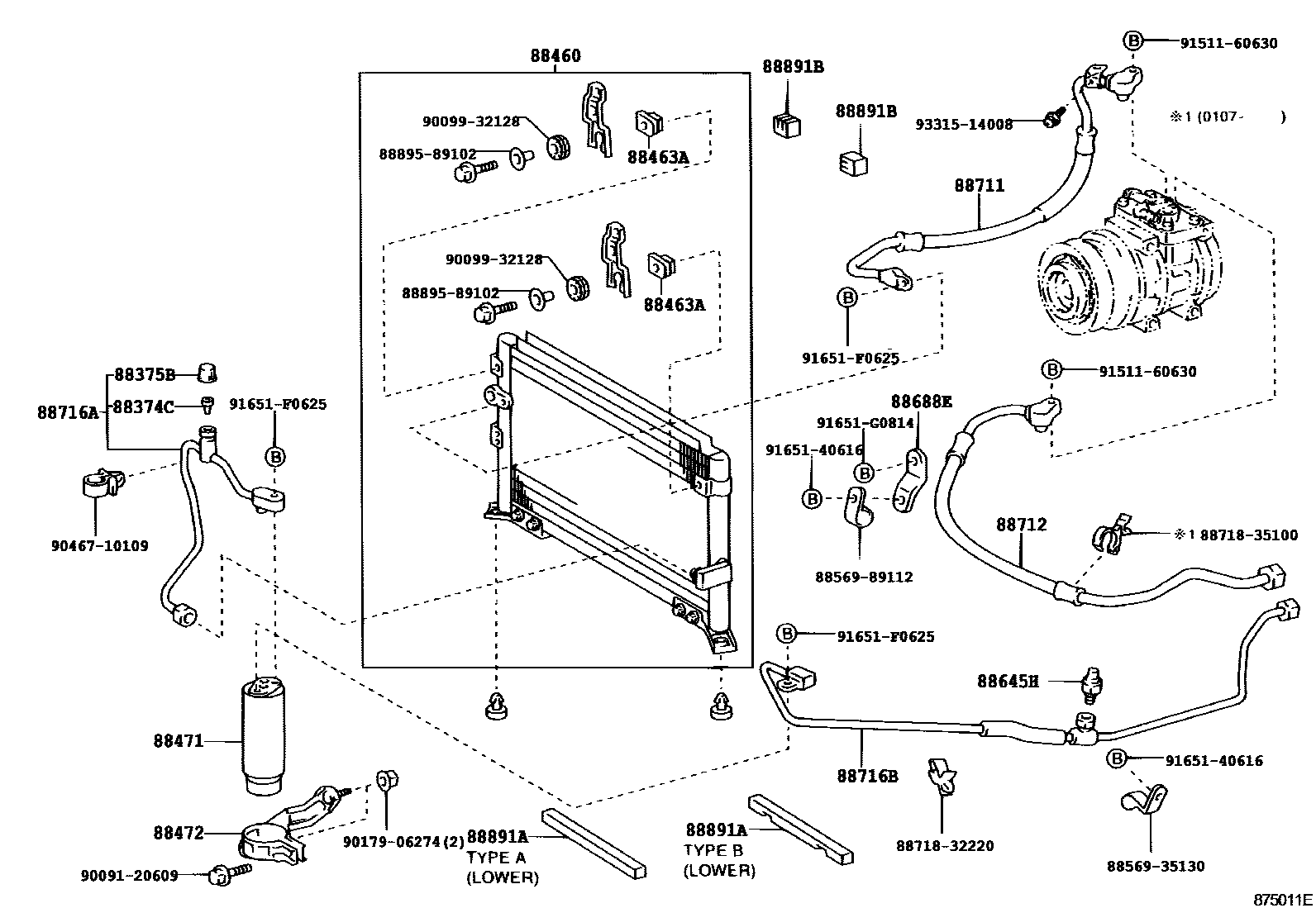 Toyota HILUX Heating & Air Conditioning - Cooler Piping EPC diagram — 875011E