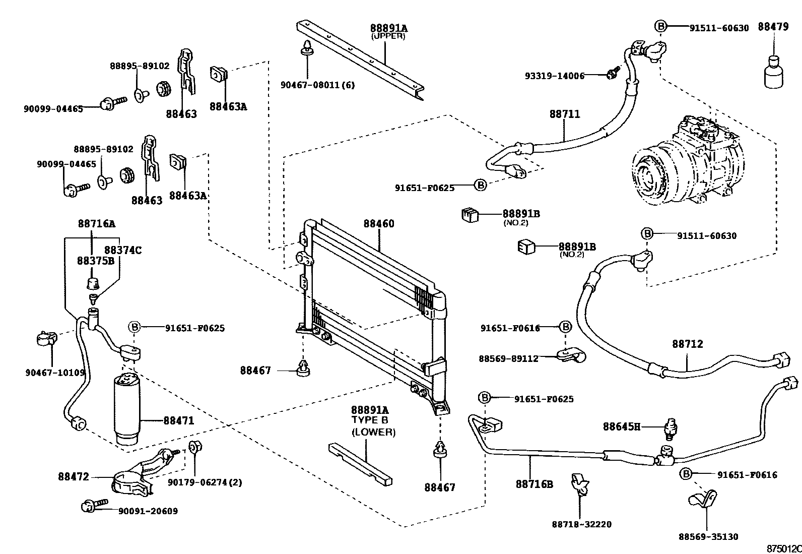 Toyota HILUX Heating & Air Conditioning - Cooler Piping EPC diagram — 875012C