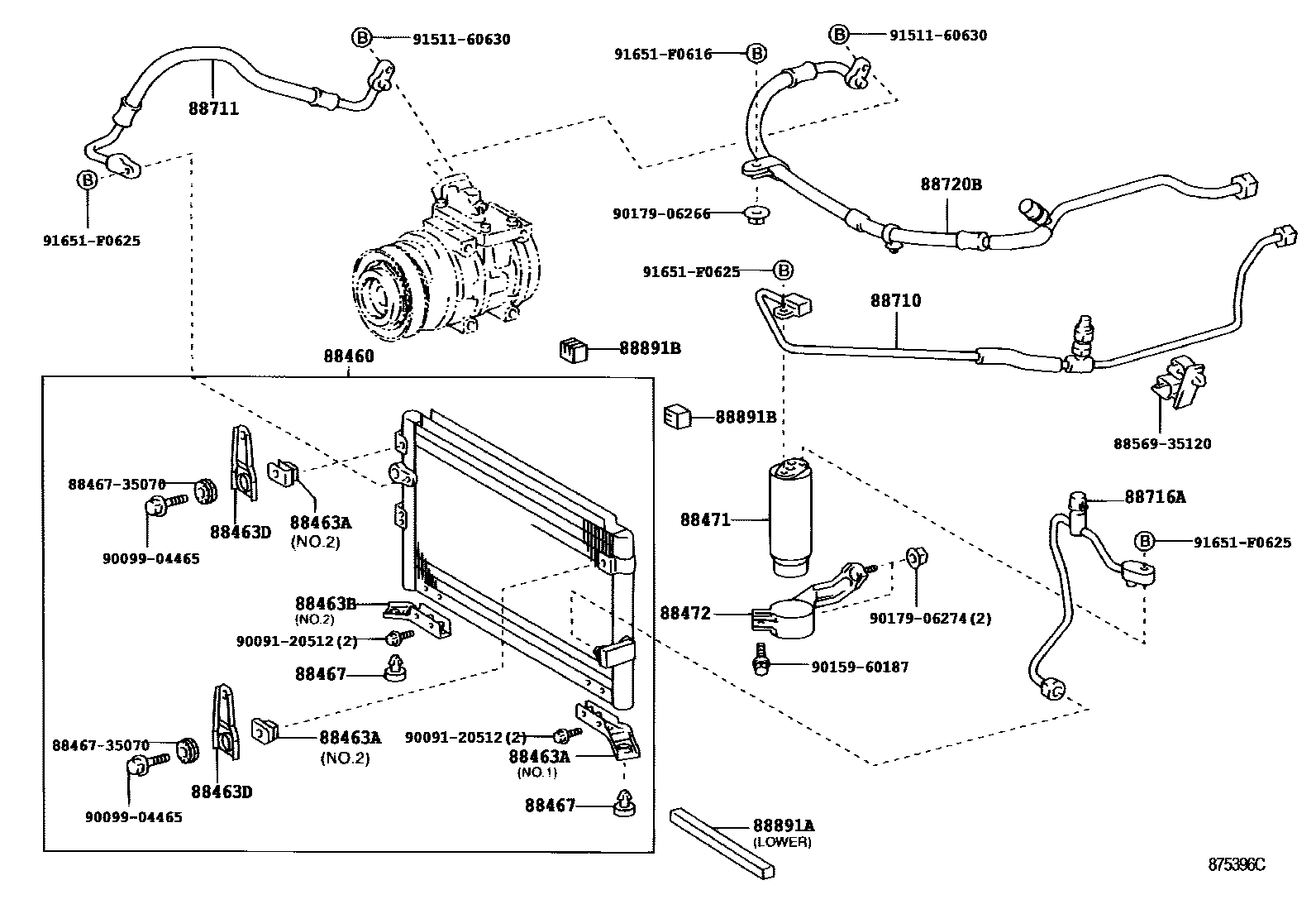 Toyota HILUX Heating & Air Conditioning - Cooler Piping EPC diagram — 875396C