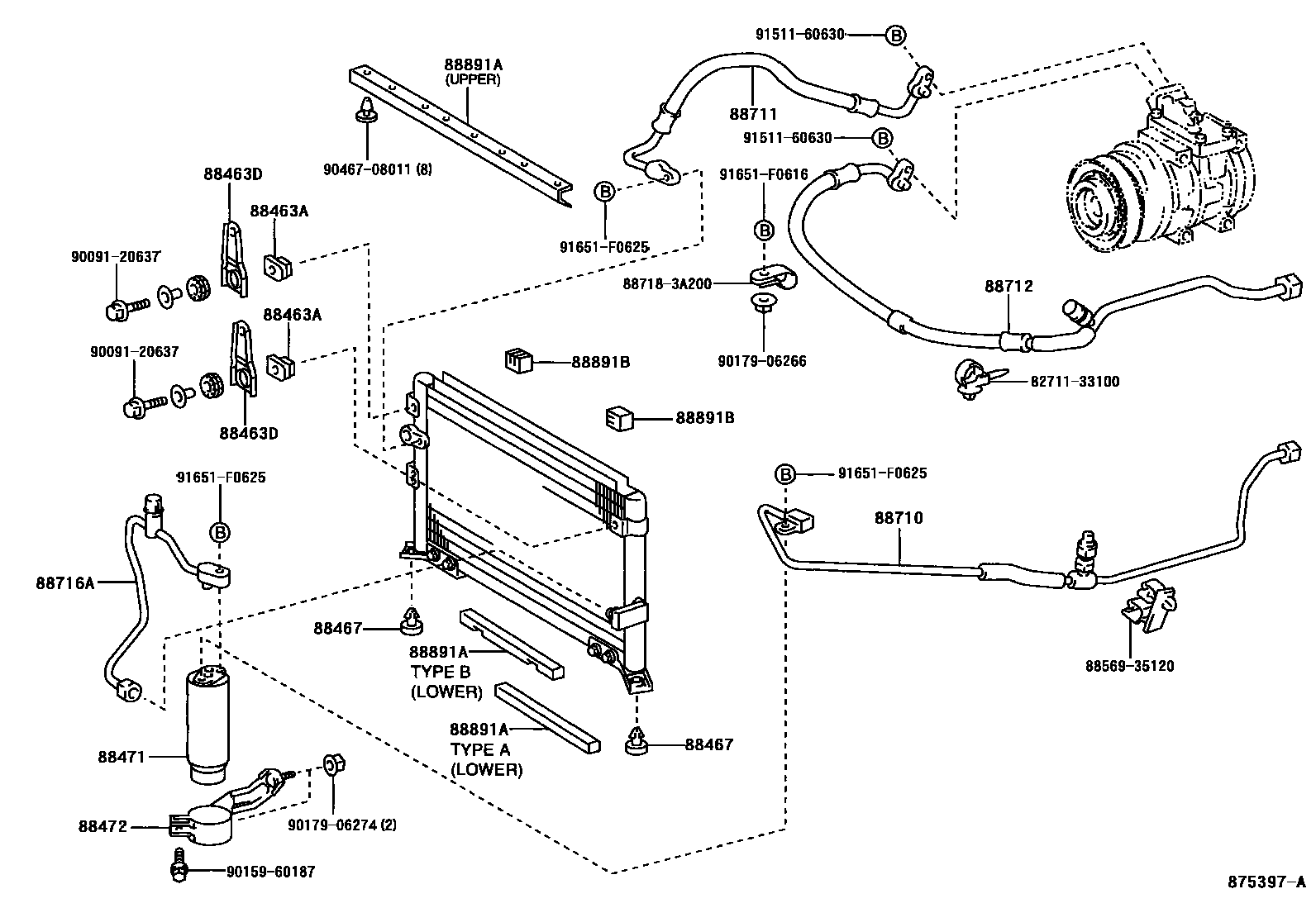Toyota HILUX Heating & Air Conditioning - Cooler Piping EPC diagram — 875397A