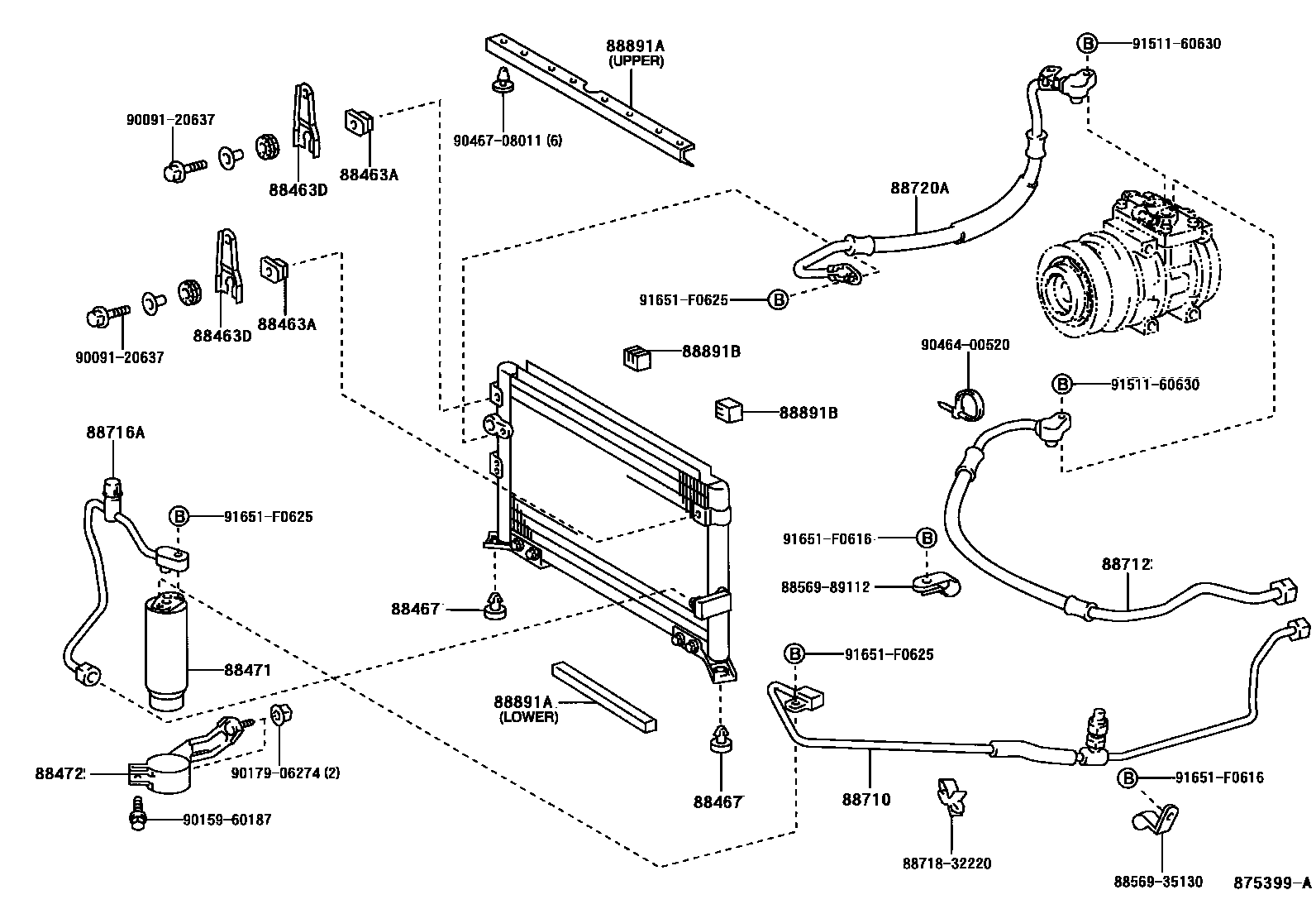 Toyota HILUX Heating & Air Conditioning - Cooler Piping EPC diagram — 875399A