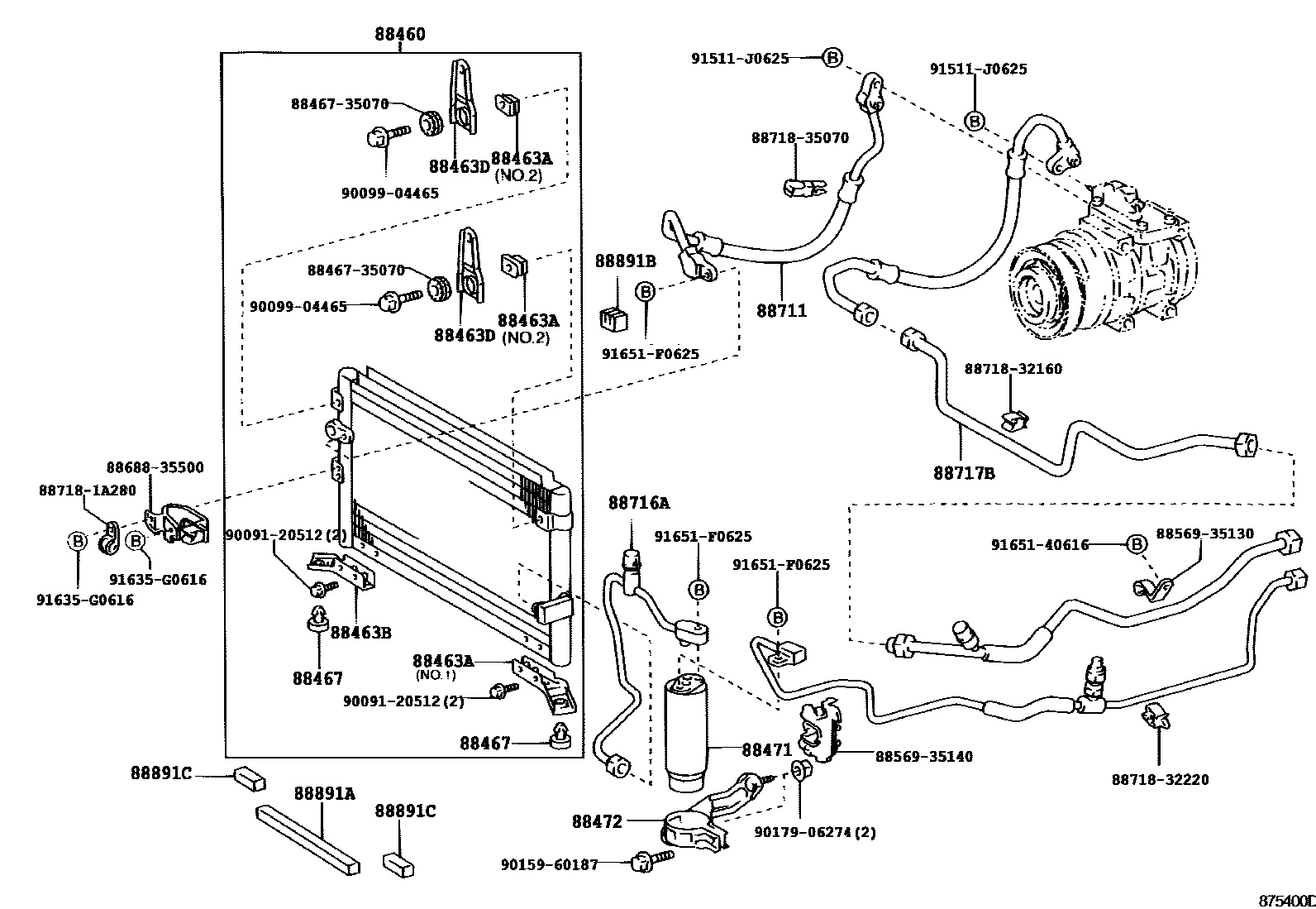Toyota HILUX Heating & Air Conditioning - Cooler Piping EPC diagram — 875400D