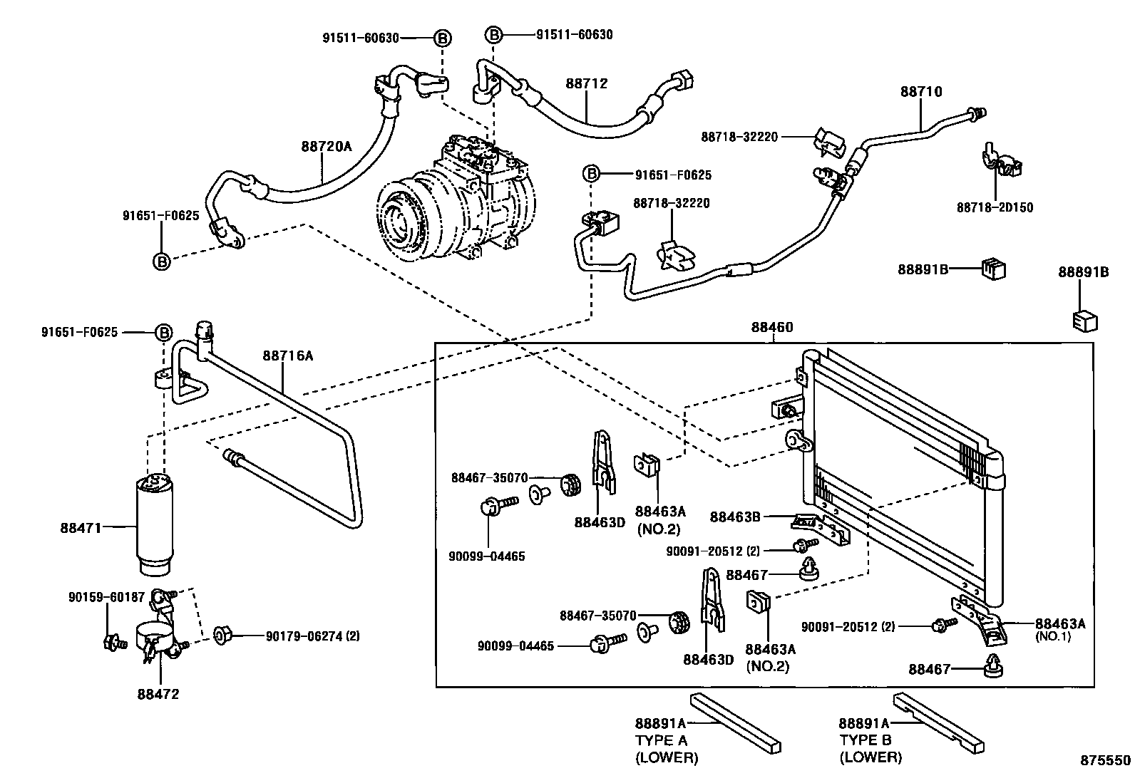 Toyota HILUX Heating & Air Conditioning - Cooler Piping EPC diagram — 875550
