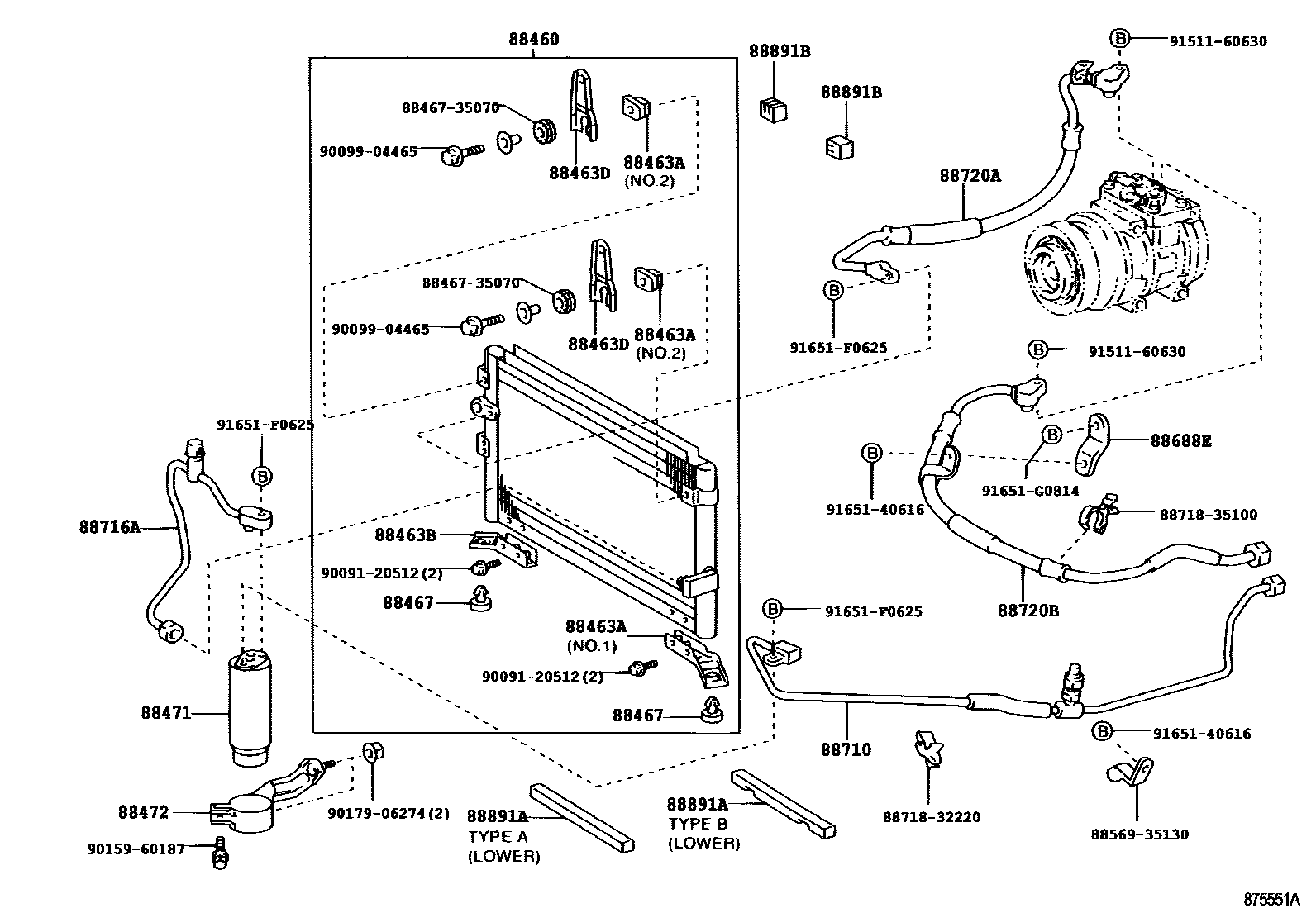 Toyota HILUX Heating & Air Conditioning - Cooler Piping EPC diagram — 875551A