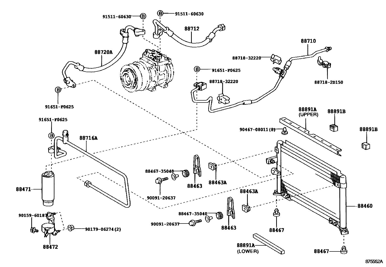 Toyota HILUX Heating & Air Conditioning - Cooler Piping EPC diagram — 875552A