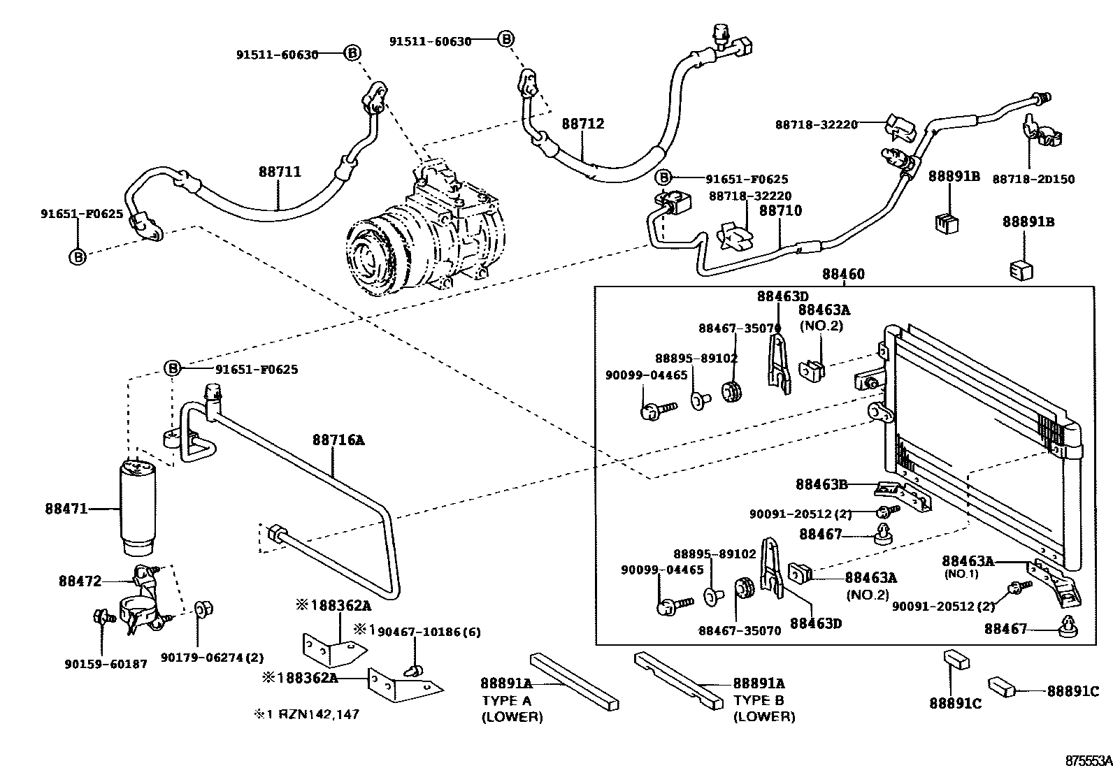 Toyota HILUX Heating & Air Conditioning - Cooler Piping EPC diagram — 875553A
