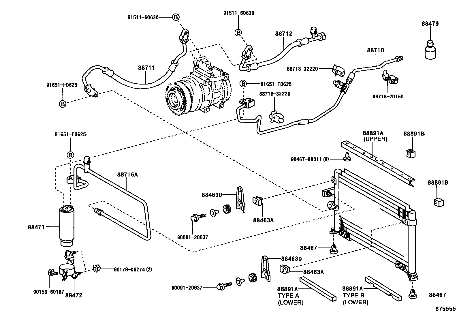 Toyota HILUX Heating & Air Conditioning - Cooler Piping EPC diagram — 875555