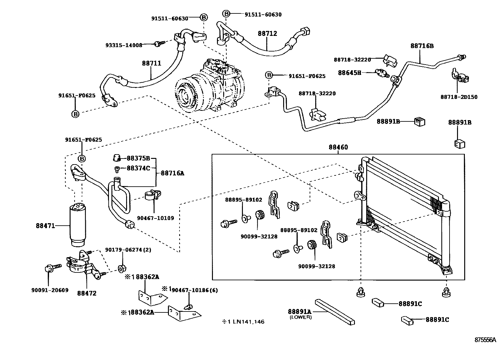 Toyota HILUX Heating & Air Conditioning - Cooler Piping EPC diagram — 875556A