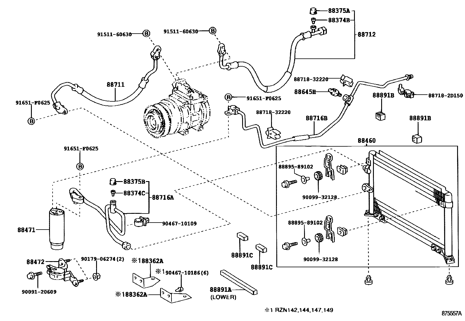 Toyota HILUX Heating & Air Conditioning - Cooler Piping EPC diagram — 875557A