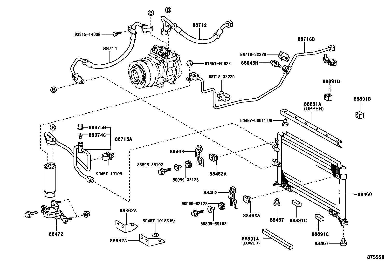Toyota HILUX Heating & Air Conditioning - Cooler Piping EPC diagram — 875558