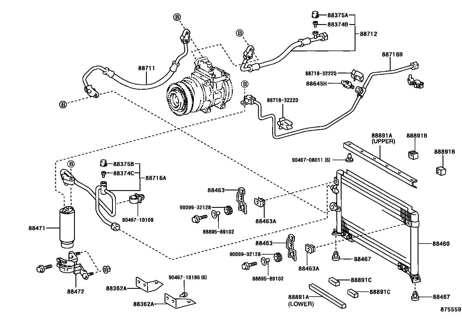 Toyota HILUX Heating & Air Conditioning - Cooler Piping EPC diagram — 875559