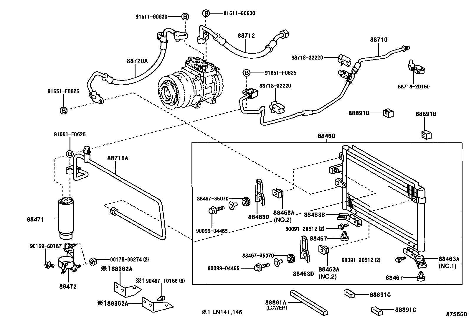 Toyota HILUX Heating & Air Conditioning - Cooler Piping EPC diagram — 875560