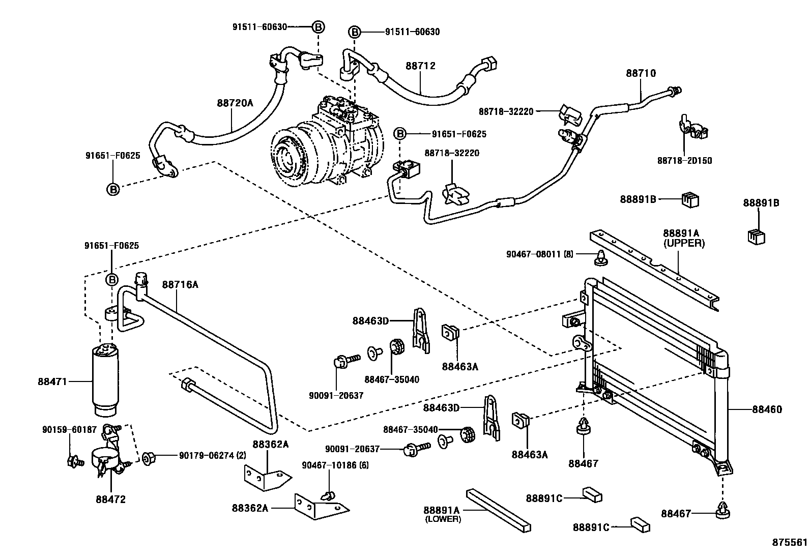 Toyota HILUX Heating & Air Conditioning - Cooler Piping EPC diagram — 875561