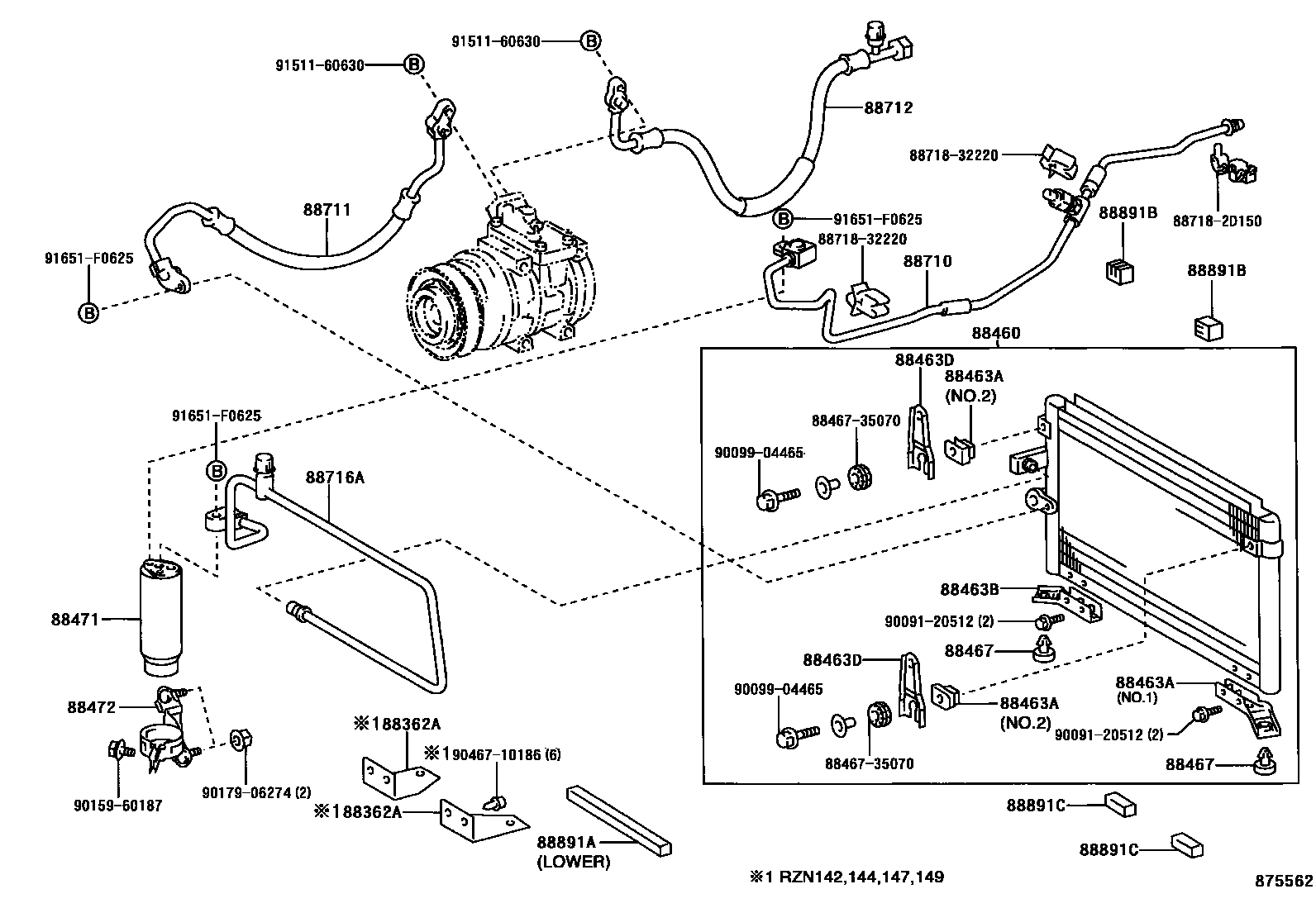 Toyota HILUX Heating & Air Conditioning - Cooler Piping EPC diagram — 875562