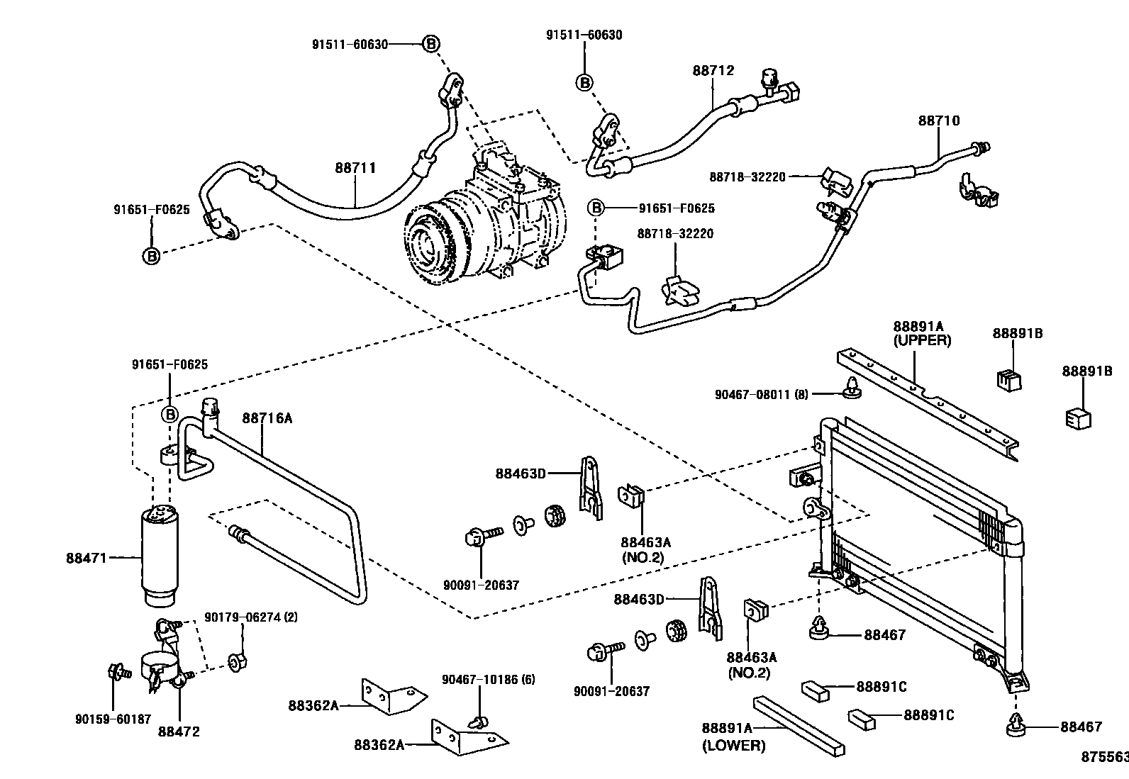 Toyota HILUX Heating & Air Conditioning - Cooler Piping EPC diagram — 875563