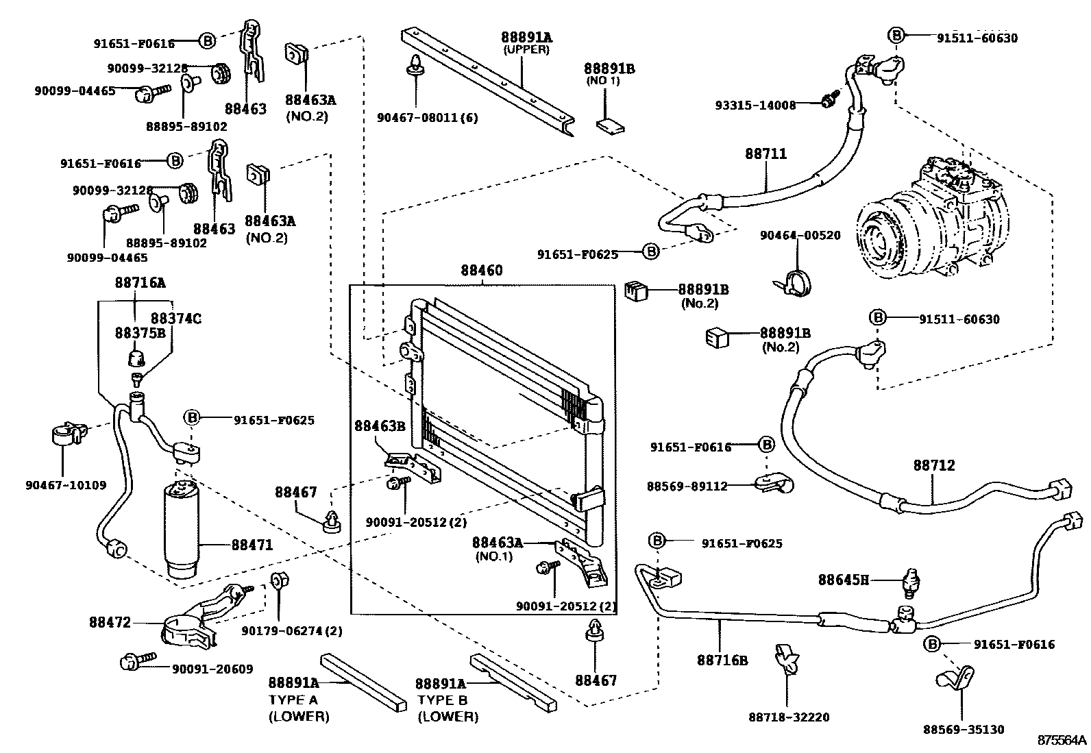 Toyota HILUX Heating & Air Conditioning - Cooler Piping EPC diagram — 875564A