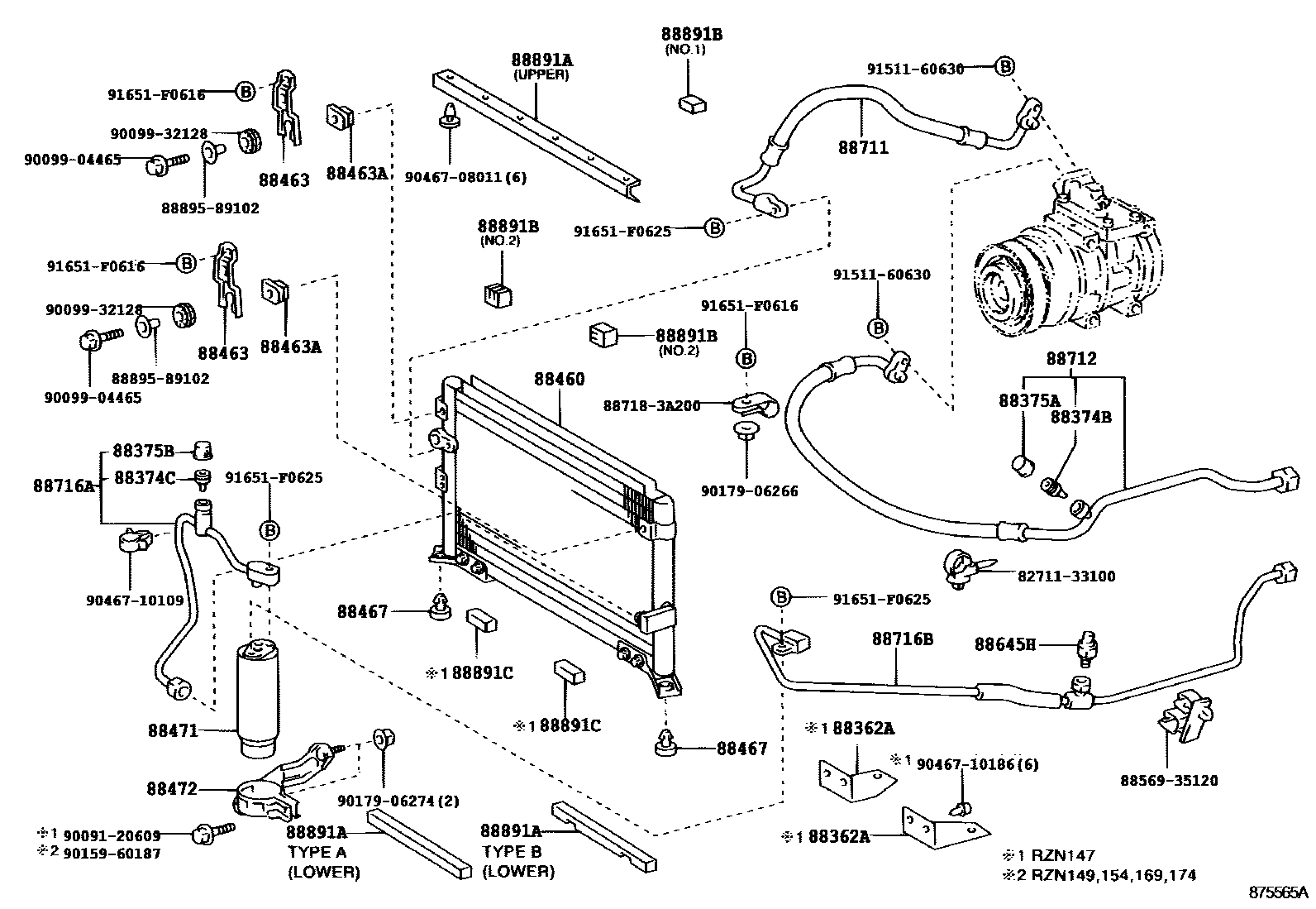Toyota HILUX Heating & Air Conditioning - Cooler Piping EPC diagram — 875565A