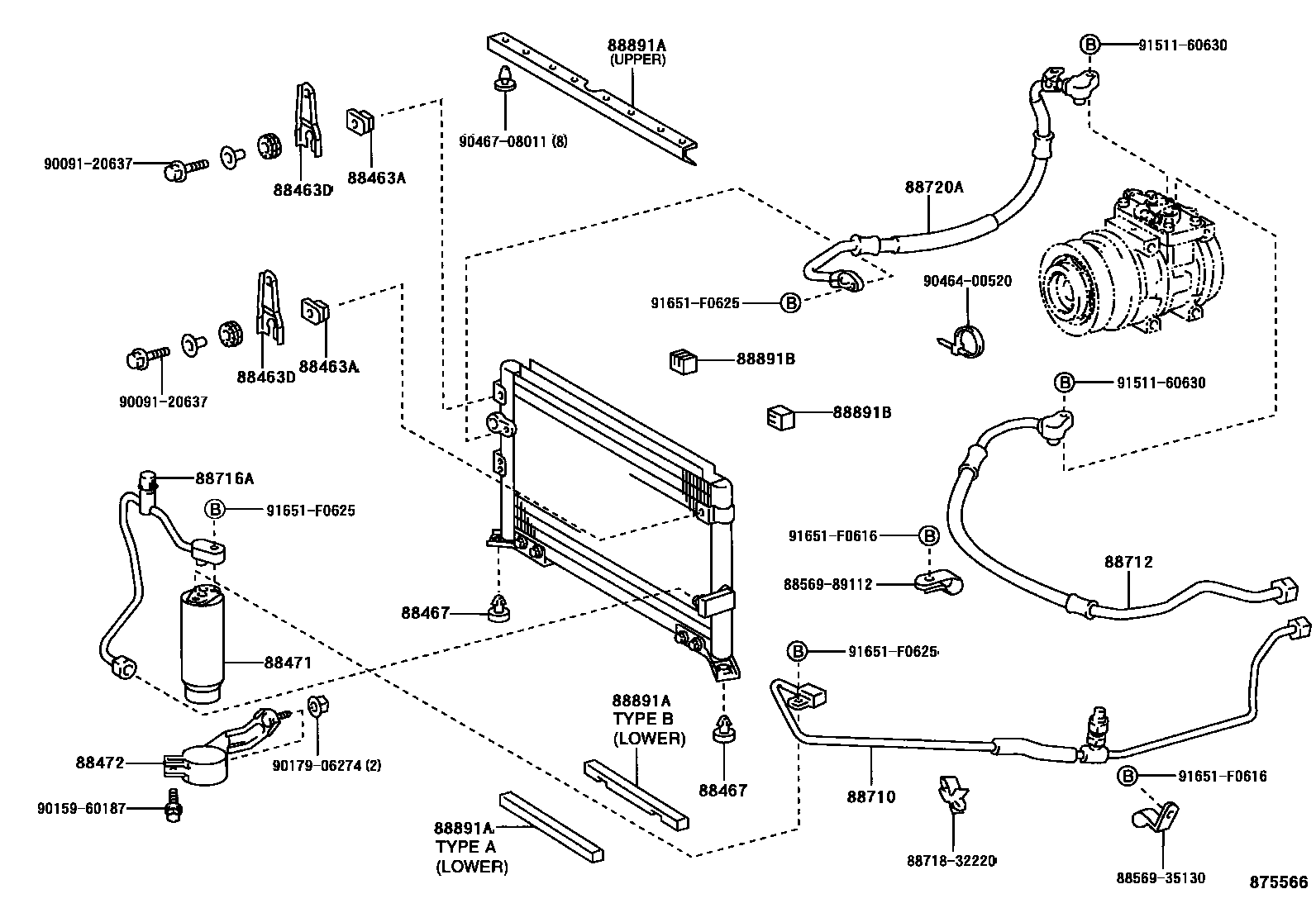 Toyota HILUX Heating & Air Conditioning - Cooler Piping EPC diagram — 875566